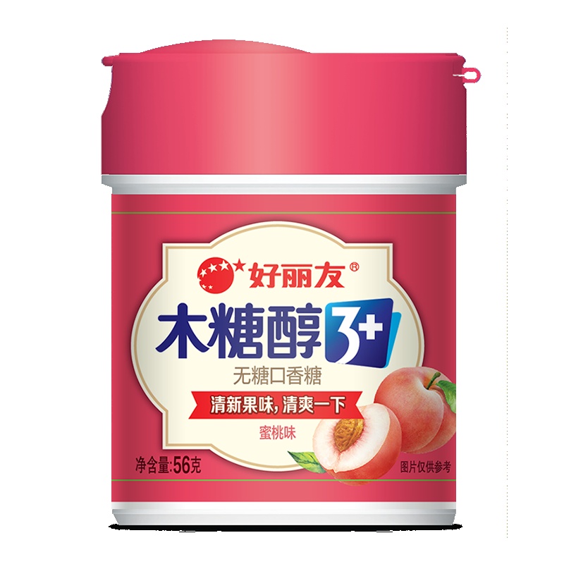 好丽友(Orion) 无糖口香糖 木糖醇3+(蜜桃味)56g/瓶(经济装) 新老包装交替发货中