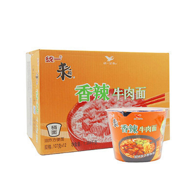 统一(GS) 来一桶 香辣牛肉面(香辣味)方便面 汤面107g*12 桶装