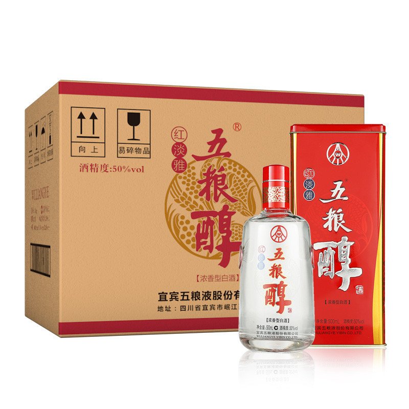 五粮液出品 五粮醇 红淡雅 50度 浓香型白酒 500ml*6 整箱装