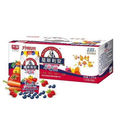 [苏宁超市]莫斯利安2果3蔬混合果蔬风味酸奶酸牛奶135克*18盒 红色款