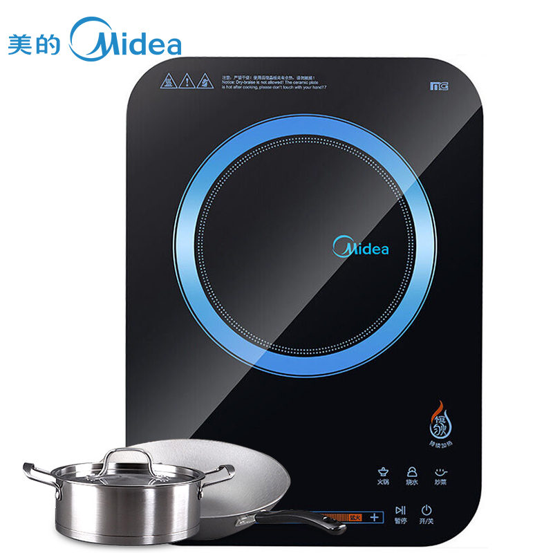 美的(Midea)WH2110电磁炉 恒匀火系列大面板滑控MG材质面板WH2110(赠欧式汤锅+精铁炒锅)