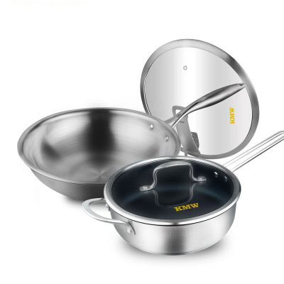 KMW锅具套装爱家炒煎锅具两件套TG20024德国品质精品锅具 熔射不粘 手工绒光不粘 不焦糊 不起烟 304钢