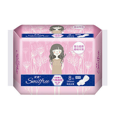 笑爽夜用卫生巾六角面层棉柔纤巧290mm8片【三笑集团出品】