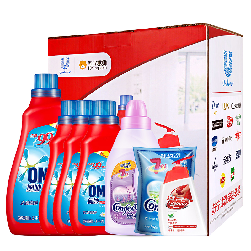奥妙净蓝全效洗衣液5KG+金纺怡神薰衣草IL+清新柔顺502ml+卫宝抗菌洗手液-十效多护\乳润呵护\柠柚清新450ml