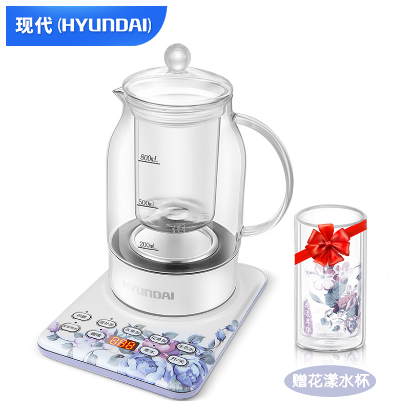 HYUNDAI(现代)养生壶QC-YS67 0.8L容量 高硼硅玻璃壶身 带茶漏 煮茶壶