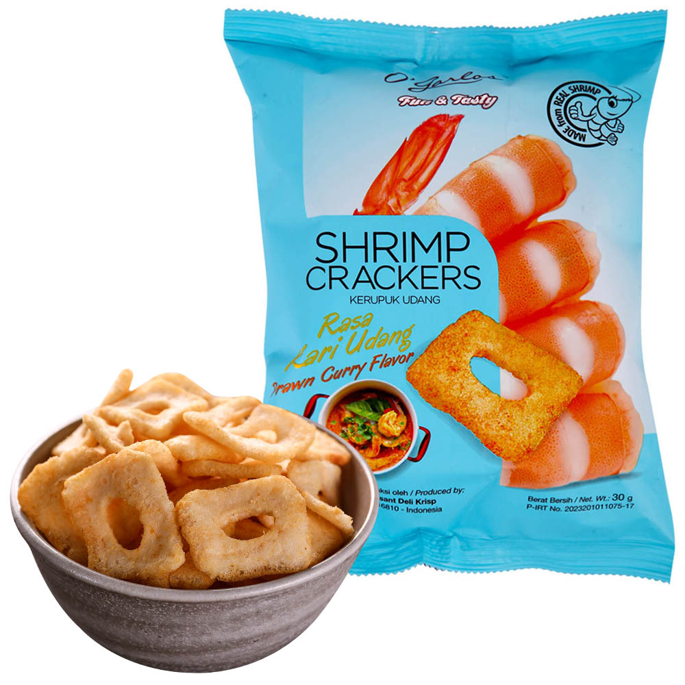 O'garlos奥嘉莱虾片咖喱虾味 30g/包 印尼进口进口膨化休闲零食进口虾片 虾含量丰富 酥脆美味 其他