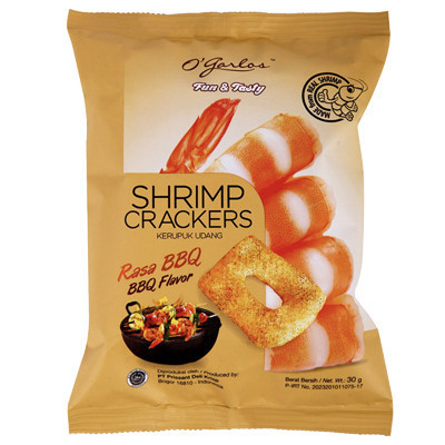 O'garlos奥嘉莱虾片烧烤味 30g/包 印尼进口进口膨化休闲零食 进口虾片 虾含量丰富 酥脆美味