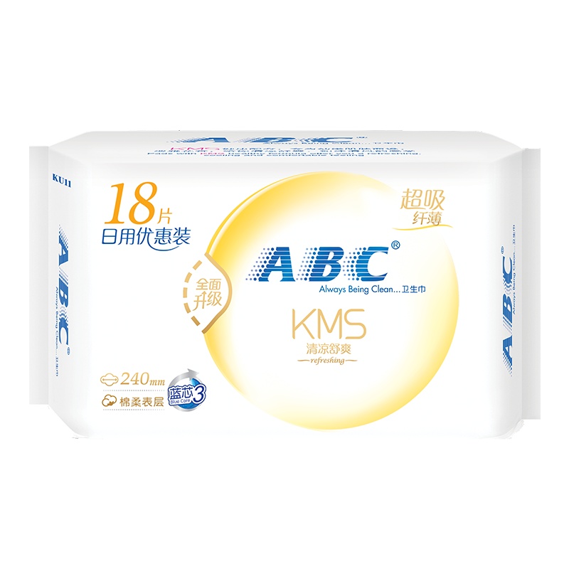 ABC 日用 纤巧棉柔 表层 卫生巾240mm*18片姨妈巾