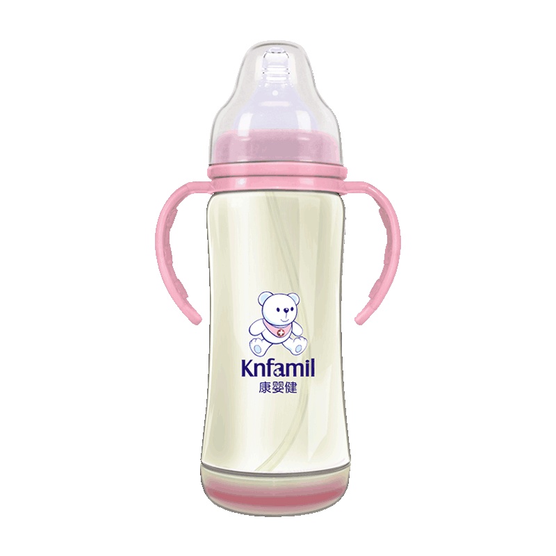 康婴健防胀气感温ppsu奶瓶300ml(蓝粉随机发货)婴儿奶瓶防摔带手柄 新生儿宽口奶瓶