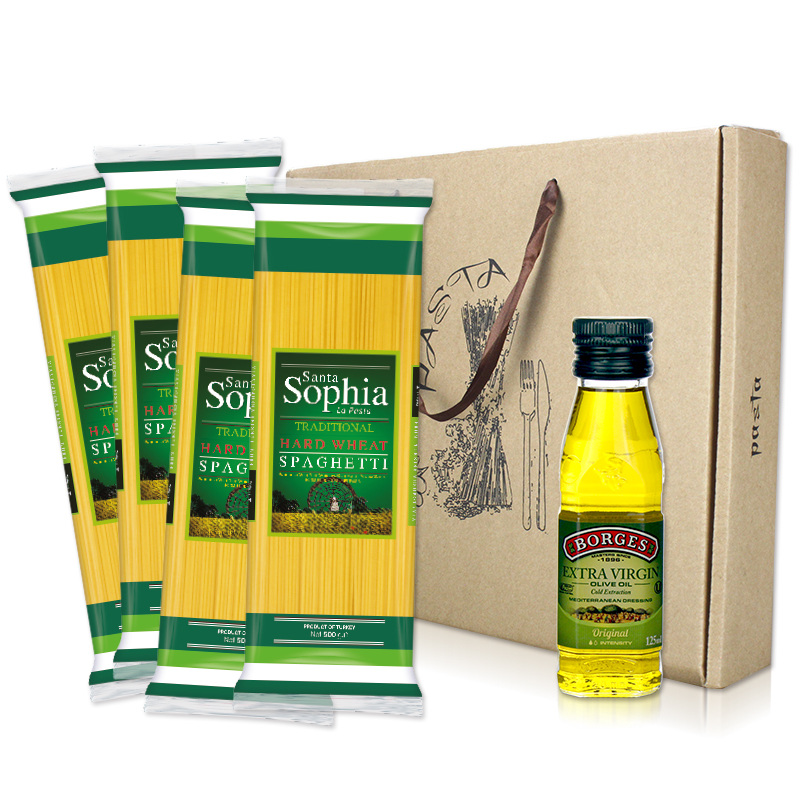 圣塔索菲亚(SantaSophia)原装进口意大利面直条状500g*4+伯爵橄榄油125ml盒装
