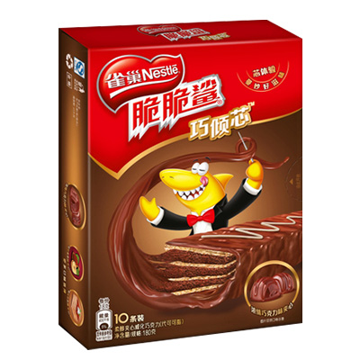 雀巢(Nestle) 脆脆鲨 巧倾芯浓情巧克力味夹心柔醇夹心威化巧克力(代可可脂)180g/盒装 休闲 零食