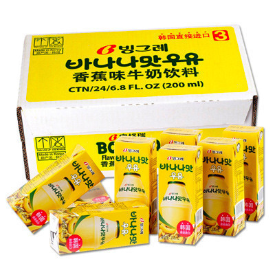 宾格瑞(Binggrae)香蕉牛奶饮料200ml*24整箱 韩国进口
