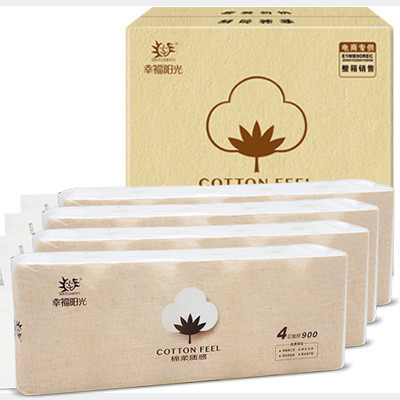 幸福阳光 绵柔100系列 (四层)90克*10卷 *4提 无芯卷纸 卫生纸 原生木浆(整箱销售)