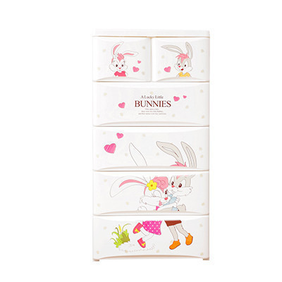 也雅(Yeya)塑料收纳柜子衣柜G-51025儿童储物柜抽屉收纳箱卡通兔270L五层