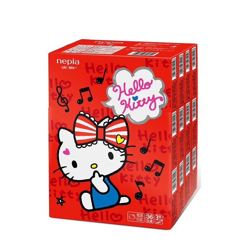 妮飘Nepia 手帕纸 Hell Kitty 凯蒂印花迷你纸手帕小包纸巾3层(三层)*10抽*36包