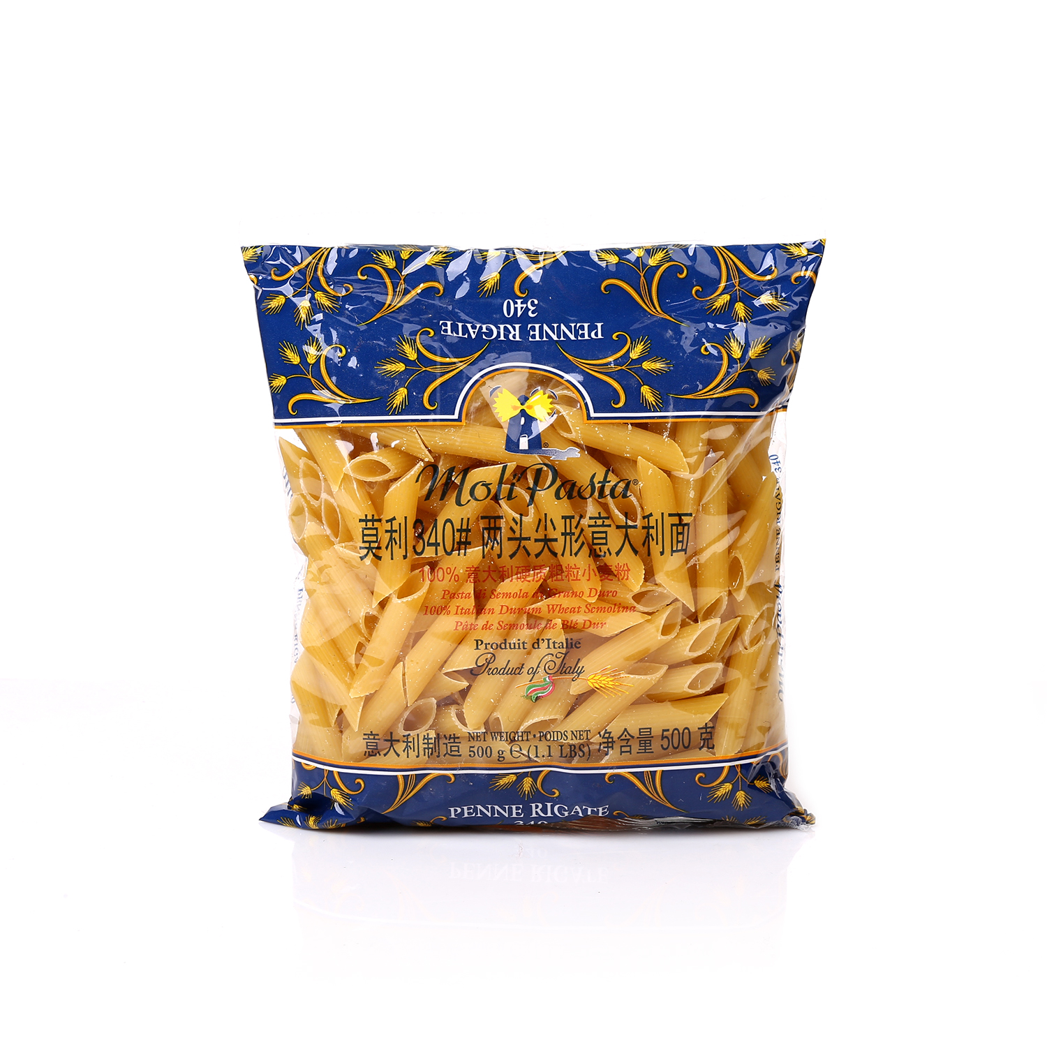 莫利340#两头尖形意大利面500g