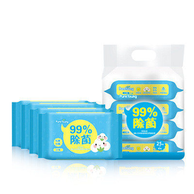 飘漾（Pureyoung）婴幼儿湿巾 25片*4包99%除菌