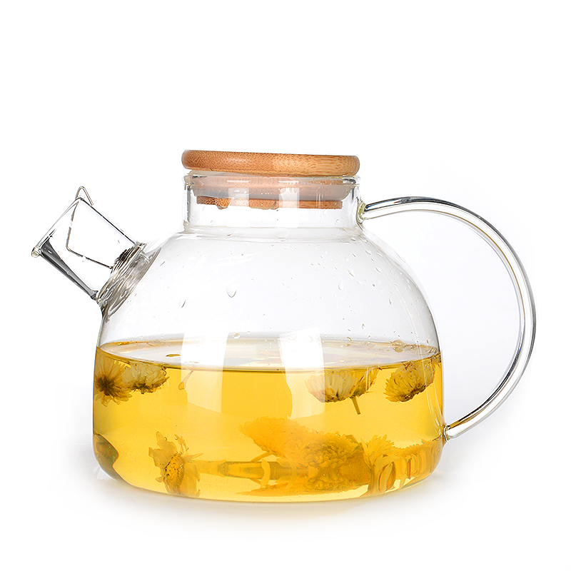 艺宏堂茶具玻璃茶壶 艺宏堂 耐高温玻璃茶具花茶壶 竹盖短嘴壶1150ml