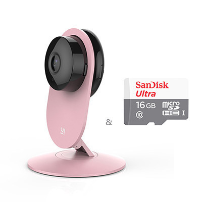 小蚁(YI)智能摄像摄像机粉色 标配+16G内存卡 高清夜视高清电脑摄像头无线WiFi高清远程视频监控摄像头夜视版