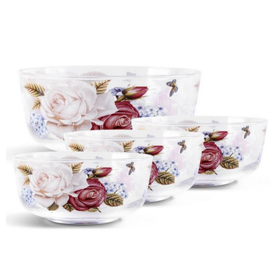 迪丽克斯贴花玻璃碗五件套 JY8906-5T (1个大碗4个小碗)