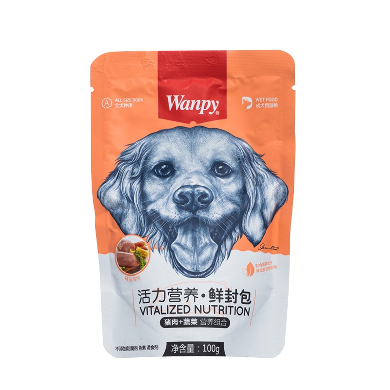 [苏宁超市]顽皮wanpy妙鲜包狗用拌饭湿粮 成犬幼犬猪肉+蔬菜鲜封包100g