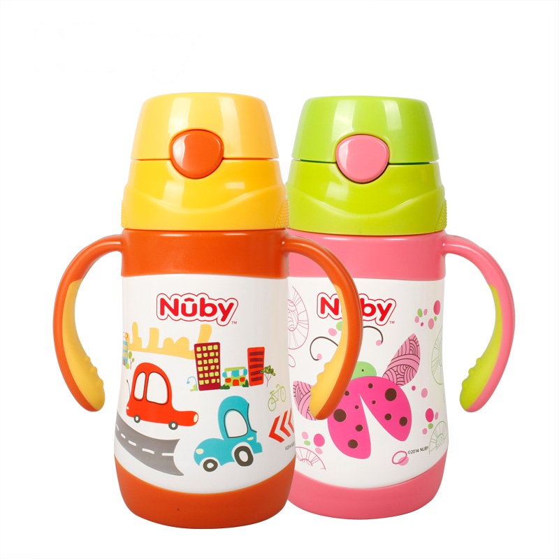 Nuby/努比 新款宝宝儿童不锈钢真空按键式保温杯吸管杯水杯280ml汽车