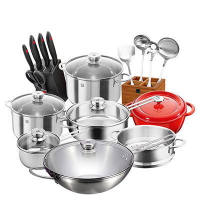 德国双立人nova30cm中式炒锅18件套正品不锈钢锅具组合不粘锅无涂层