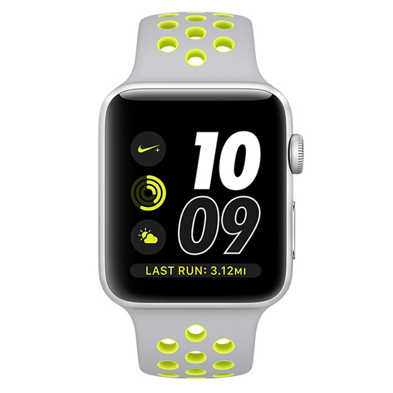 Apple Watch Sport Series 2(42毫米 银色铝金属表壳 冷银配荧光黄色 Nike 运动表带)