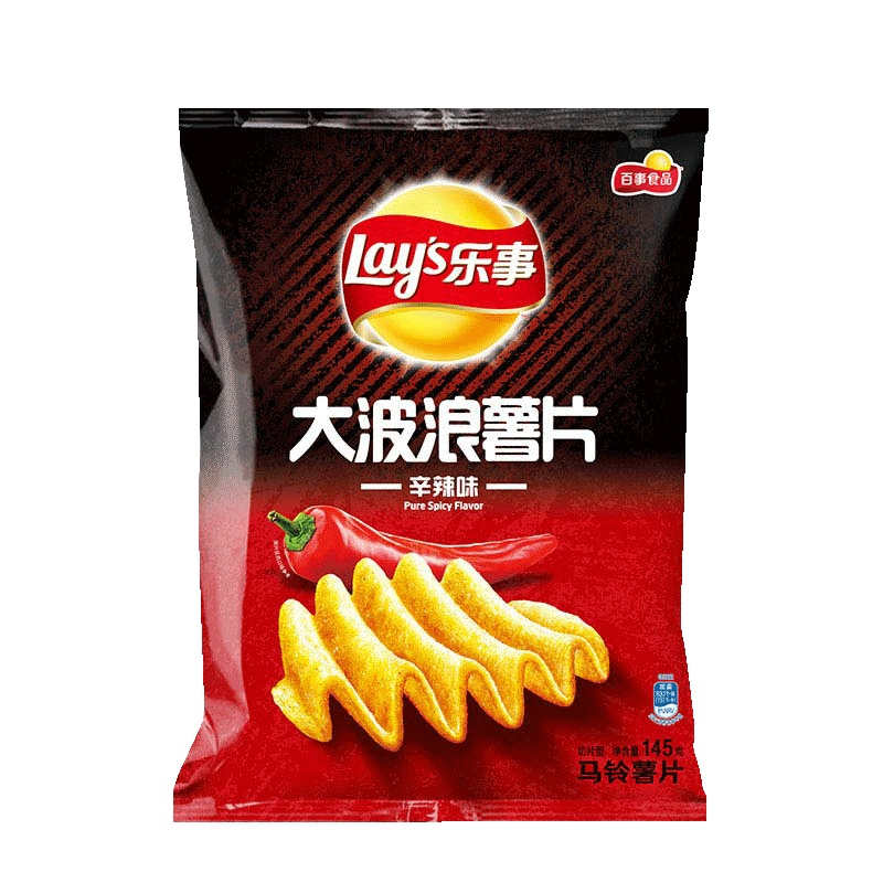 乐事(LAY'S) 薯片 大波浪薯片辛辣味145g袋装 (休闲零食) 新旧包装交替发货