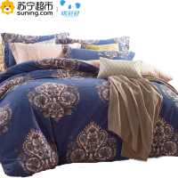 暖舒舒家纺 生态磨毛四件套 全棉被套拉链枕套 曲漾 床上用品 1.5-1.8米床 220*240cm 曲漾