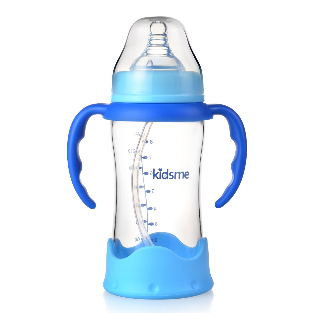 亲亲我(kidsme) 安全玻璃奶瓶240ML 蓝色