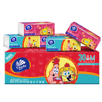 维达 抽纸 超韧三层120抽*30包纸巾 中规格(短幅)(整箱销售)(新年版)