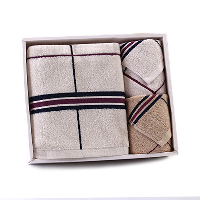 馨牌 纯棉毛巾 经典英伦纯棉1浴巾2毛巾三件套礼盒33.2*27.2*9cm 米白色