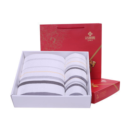 洁丽雅(grace)毛巾家纺纯棉简约条纹柔软舒适喜庆礼盒套装六件套1.1kg 36.5*32*9.5cm