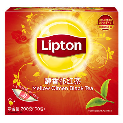 立顿(Lipton)醇香祁红茶100包200g 茶叶