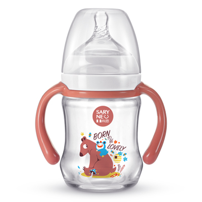 尚恩宽口全坑体带手柄自动吸玻璃生态奶瓶180ML-熟褐色