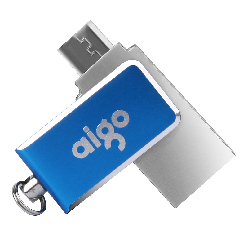 爱国者（aigo）U286 64G蓝色 手机U盘 双插头OTG 手机电脑平板通用 全金属机身