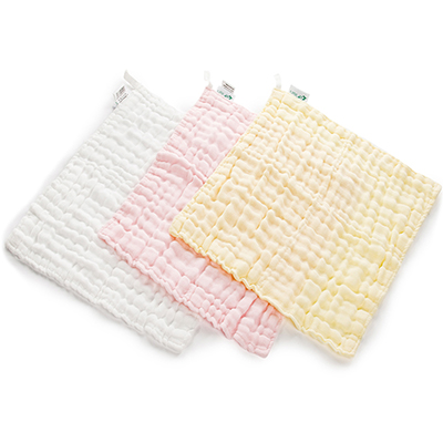 三利 纯棉婴幼儿纱布口水巾3条装 A类安全标准 婴儿用品 手帕30x30cm 原白色、浅粉色、浅黄色