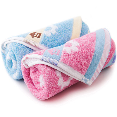 三利 毛巾家纺 纯棉提花缎档情侣面巾2条装 34x72cm 粉色、蓝色