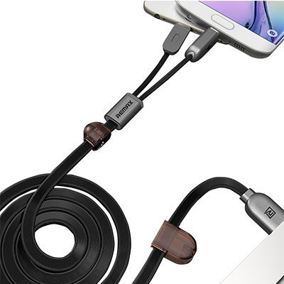 [苏宁自营]Remax 苹果7/8/6s安卓usb数据线二合一/USB一拖二手机充电线 双子-黑色(1米)安卓+苹果