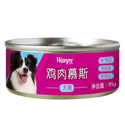 [苏宁超市]顽皮Wanpy宠物 犬用鸡肉慕斯罐头95g 贵宾金毛成犬幼犬宠物狗零食湿粮