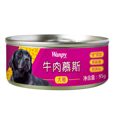 [苏宁超市]顽皮Wanpy宠物 犬用牛肉慕斯罐头95g 贵宾金毛成犬幼犬宠物狗零食湿粮