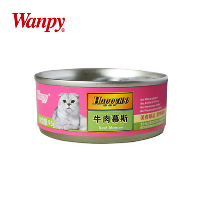 [苏宁超市]顽皮Wanpy宠物 猫用-牛肉慕斯罐头95g 成猫幼猫鲜湿粮零食