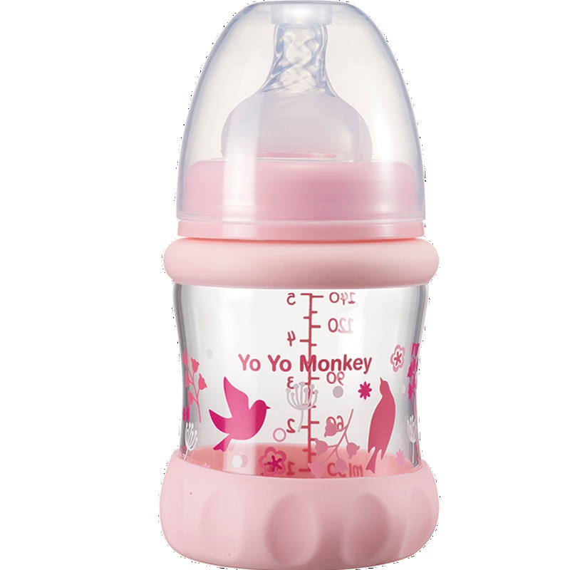 优优马骝宽口径新生儿玻璃奶瓶MS2068 颜色随机