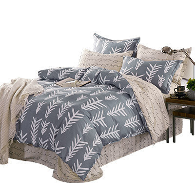 迎馨家纺 全棉亲肤高支高密斜纹印花双人床四件套 适用1.5/1.8米床陶菲克(灰) 1.5/1.8m床