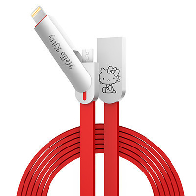 优加 iPhone5/6/7/8/X苹果数据线Hello Kitty苹果安卓二合一数据线 USB充电线1.2米-红色