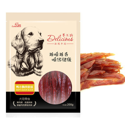 路斯luscious 宠物狗狗零食 手工坊 磨牙补钙 泰迪幼犬 鸭小胸肉丝200g