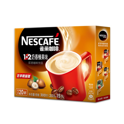 雀巢咖啡Nestle1+2奶香臻果味即溶咖啡饮品盒装20*15g