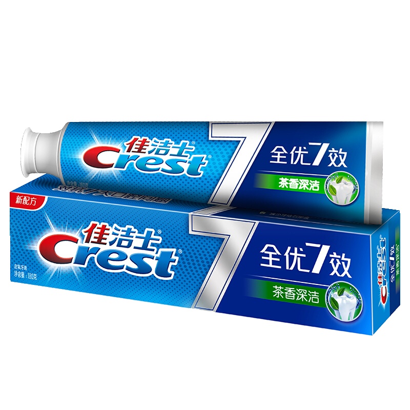 佳洁士(Crest)全优7效茶香深洁牙膏180g （新老包装 随机发货）清新口气 清洁牙菌斑 勤刷牙 提高口腔抵抗力
