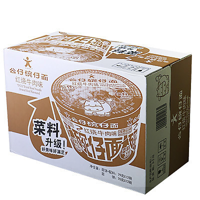 公仔碗仔面(红烧牛肉味)79g*12碗(整箱)方便面